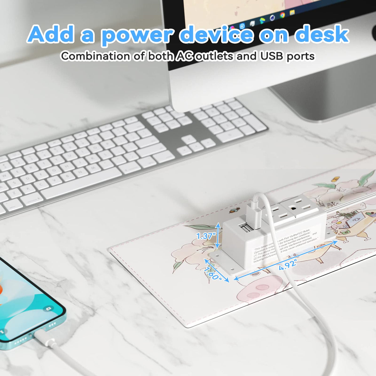 Kungfuking power strip with two outlets and two USB ports for devices.