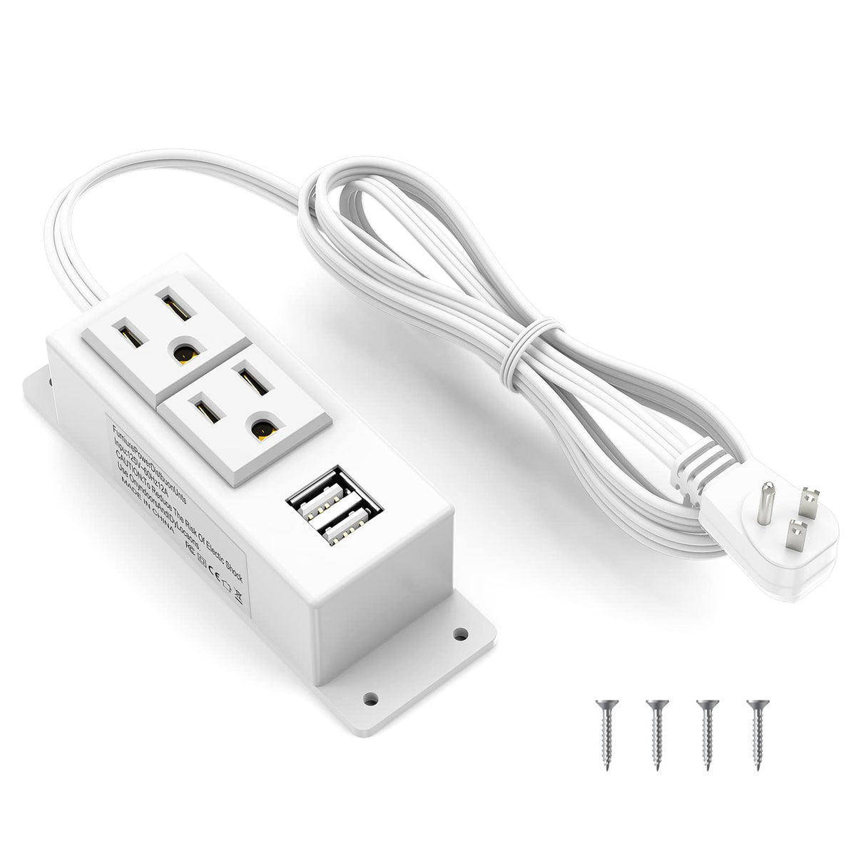 Kungfuking power strip with USB flat plug keeps desk tidy and organized.