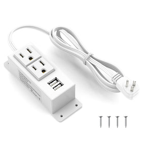 Kungfuking power strip with USB flat plug keeps desk tidy and organized.