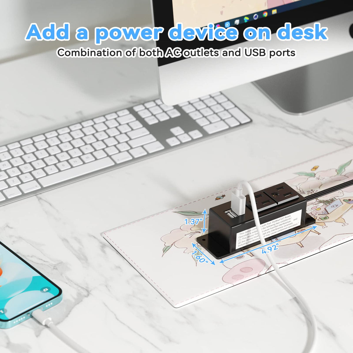 Kungfuking wall-mount power strip demonstrates versatile placement for a neat office.