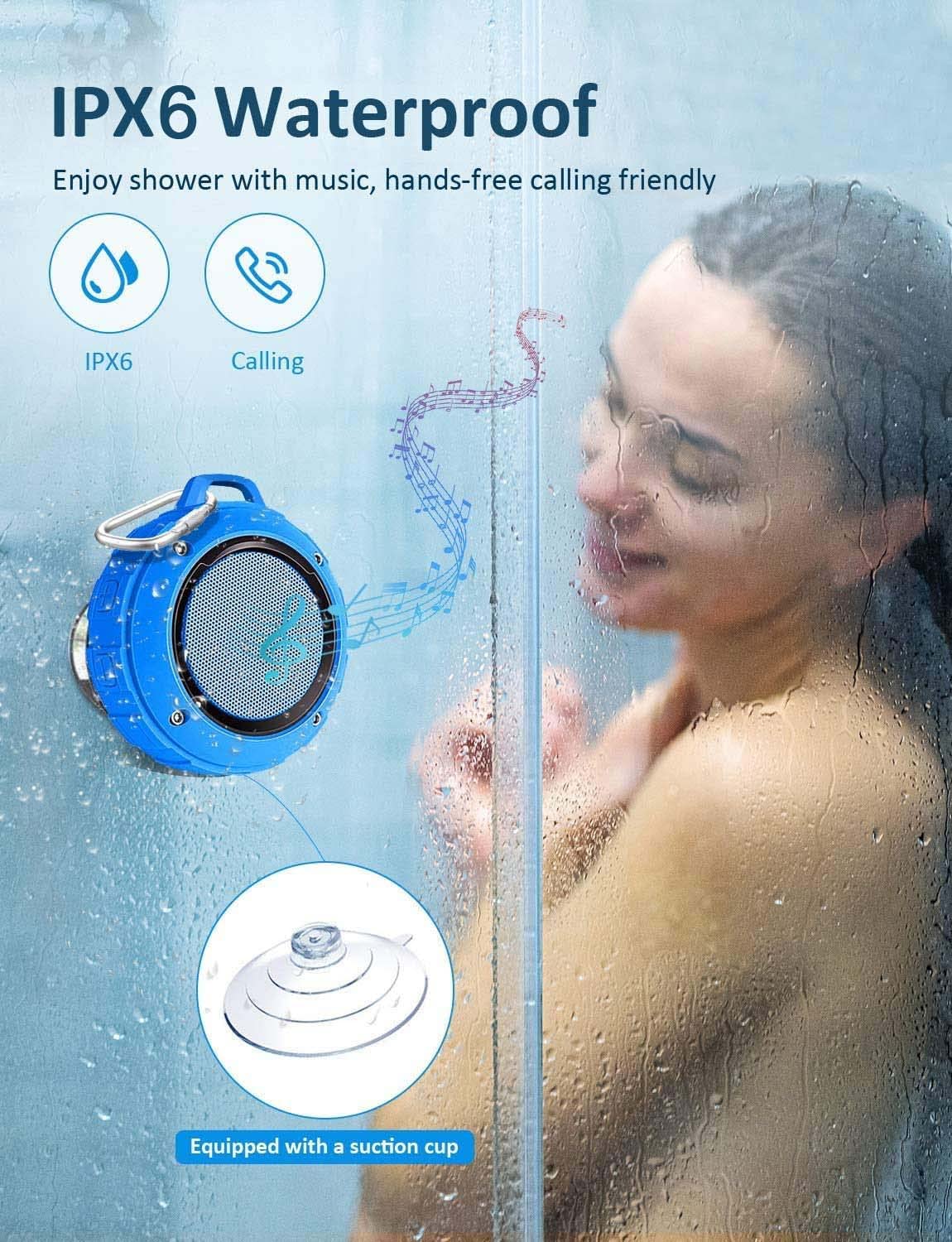 Kunodi Bluetooth Shower Speaker IPX7 waterproof for poolside listening.