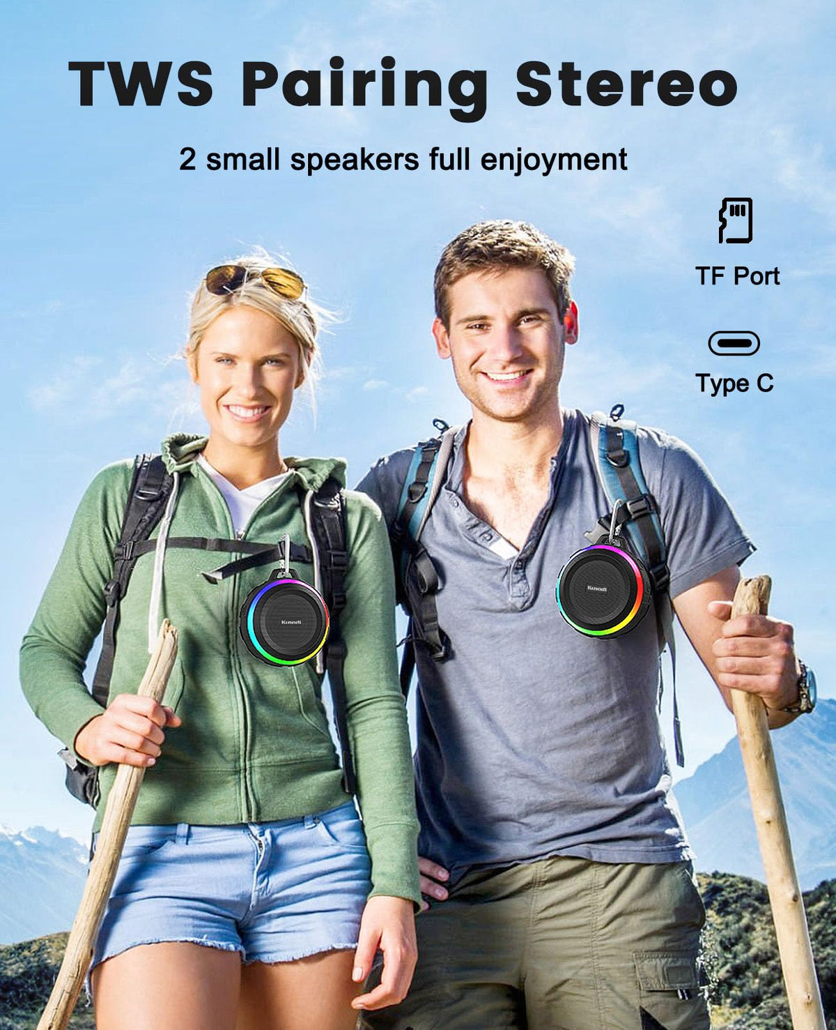 Kunodi gift-ready Bluetooth speaker for outdoor enthusiasts.