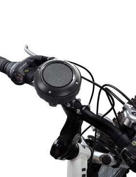 Kunodi outdoor Bluetooth speaker mounted on bike bracket for hands-free riding music.