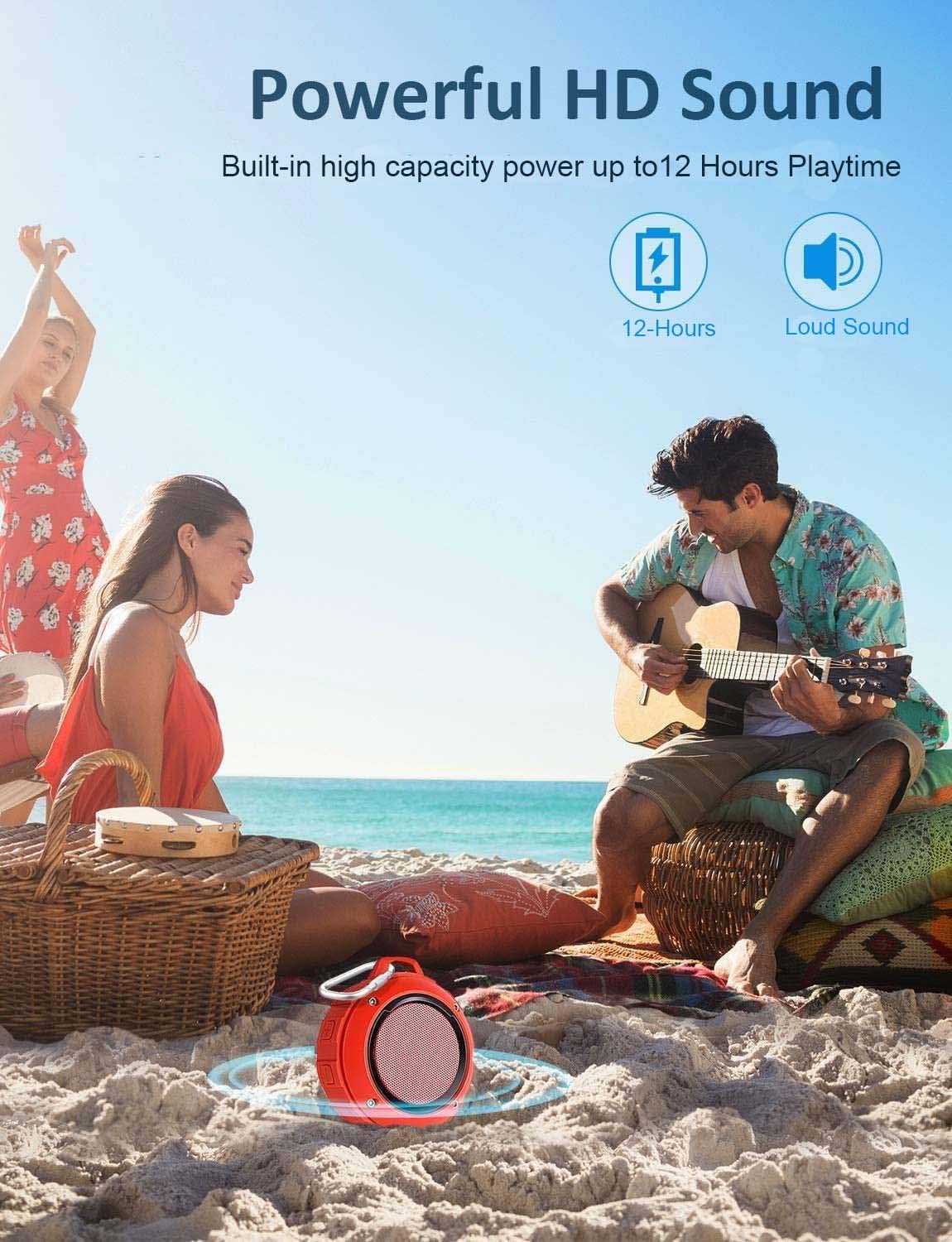Kunodi speaker ideal for pool or beach days with splash protection.