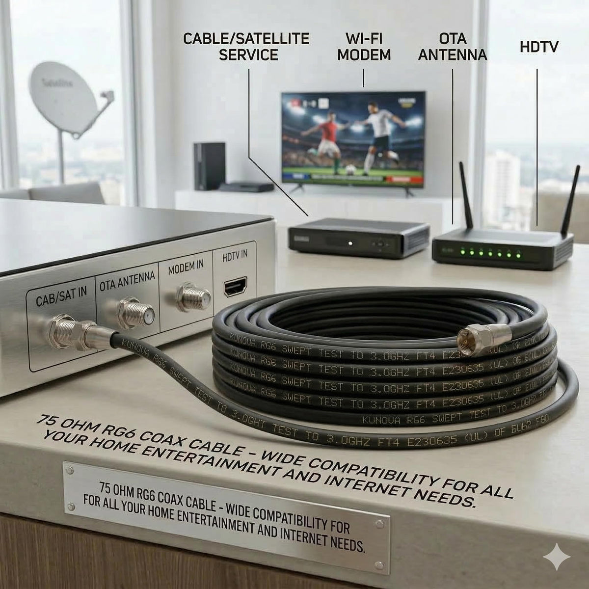 KUNOVA connected to wall plate demonstrating tidy in-wall rated installation