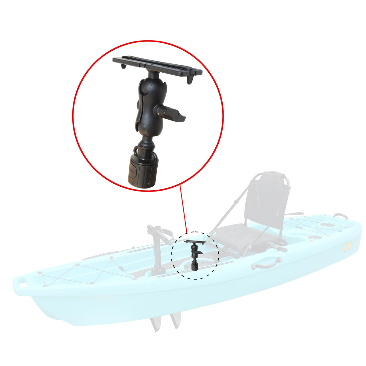 KUNPENG mount next to fish finder for size comparison, helps choose correct fit and placement