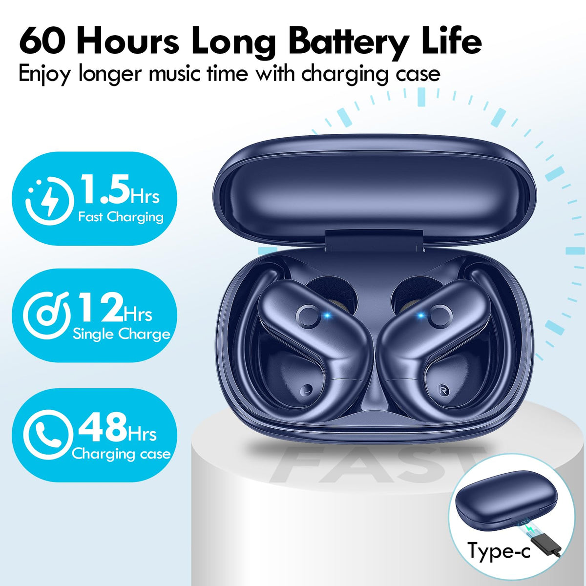Kurdene blue charging case shown for portability.