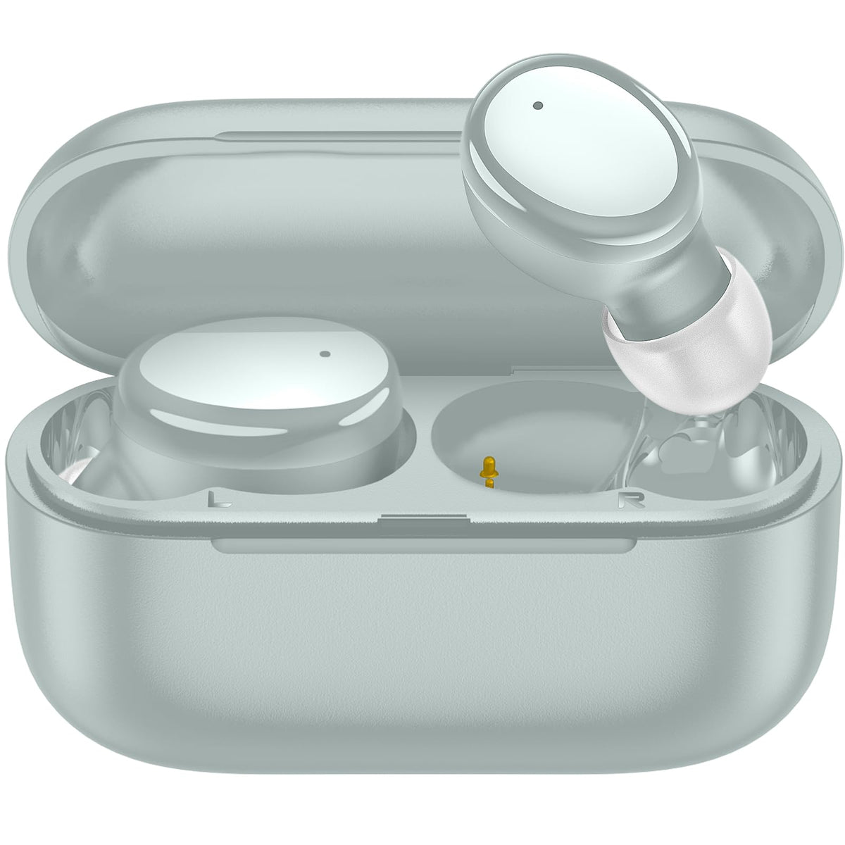 kurdene front view with case open showing earbuds and quick pairing benefit