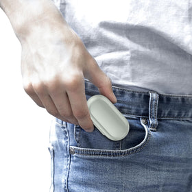 Kurdene light-blue earbuds on-the-go for a compact travel companion.