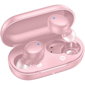 Kurdene wireless earbuds in pink charging case for portable power and quick pairing.
