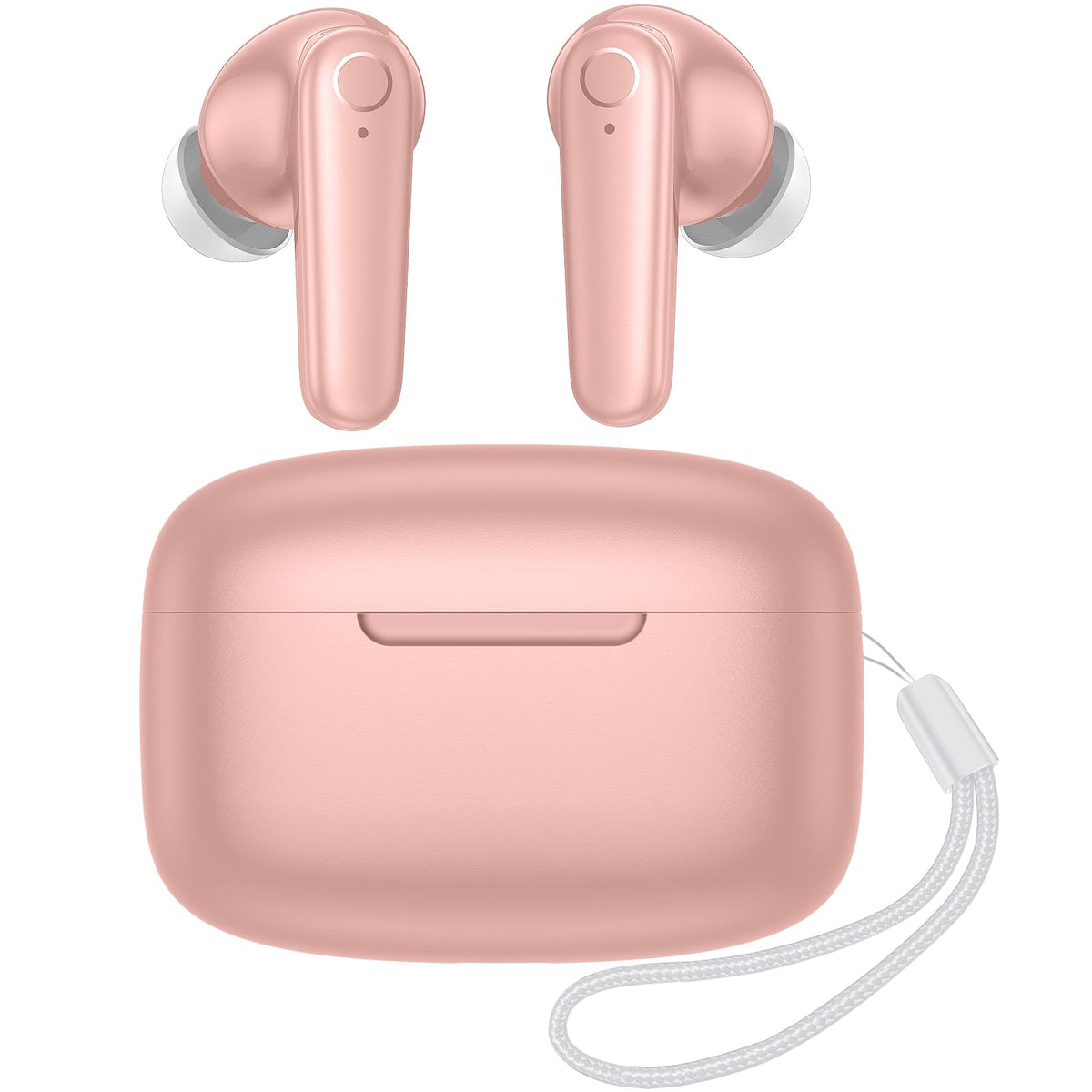 Kurdene wireless earbuds with pink charging case showing portable power for travel