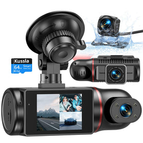 Kussla front camera packaging showing included accessories and benefit of ready setup