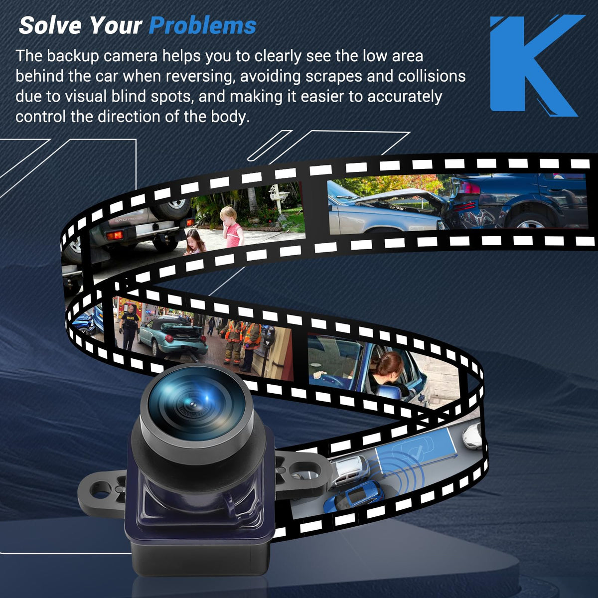 KUTTOLE close-up of wide-angle lens delivering clearer rear visibility at night