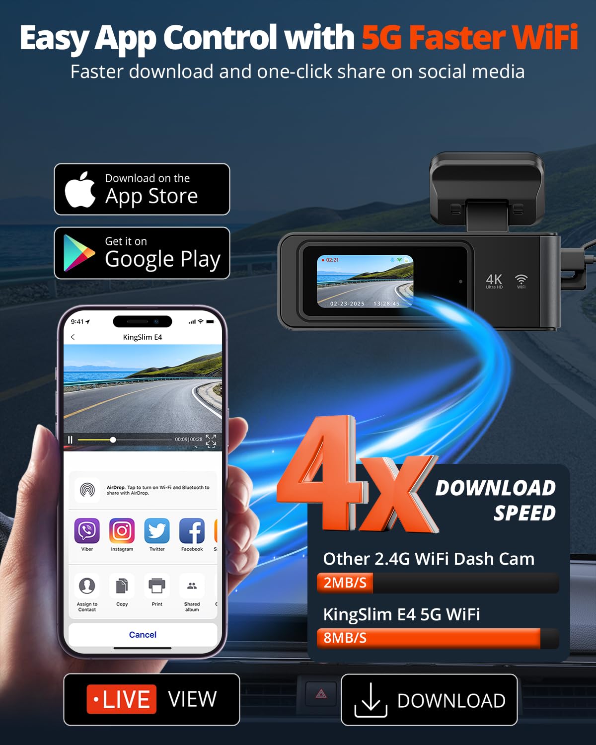 Kingslim app control for quick dash cam settings and review