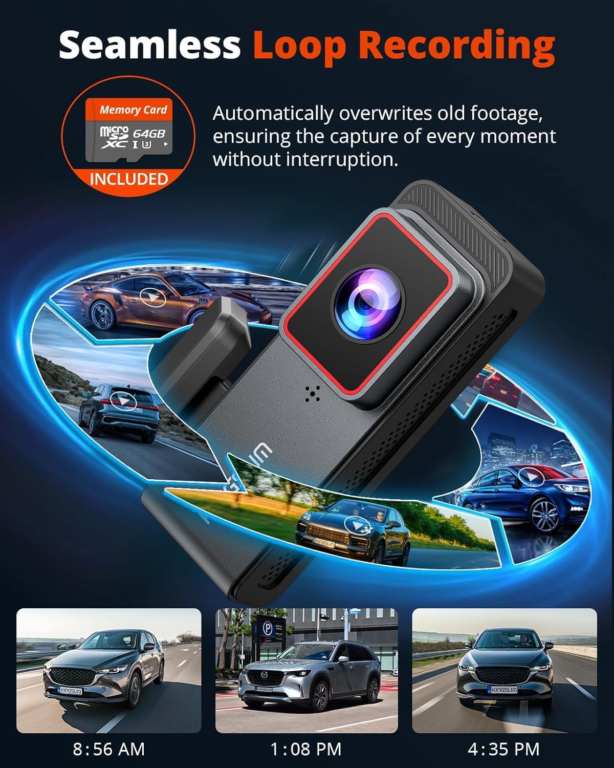 Kingslim G-sensor parking mode detects impacts for protected footage