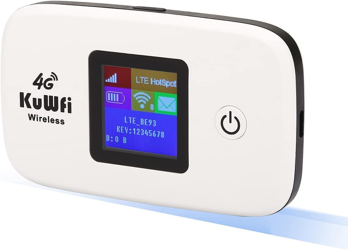 KuWFi front view of hotspot showing compact design and benefits of portable connectivity