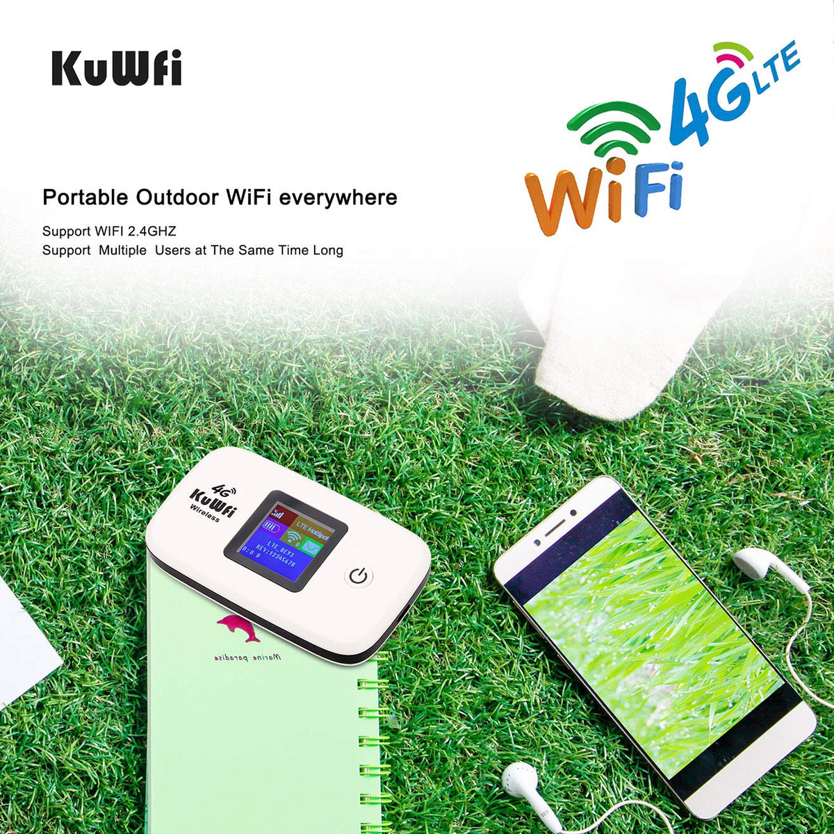 KuWFi held in hand to show pocketable size and travel-friendly advantage