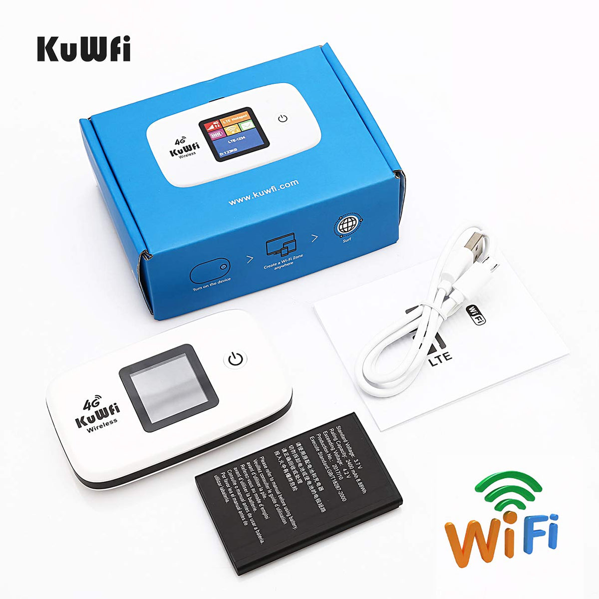 KuWFi side view of ports and buttons highlighting simple physical controls
