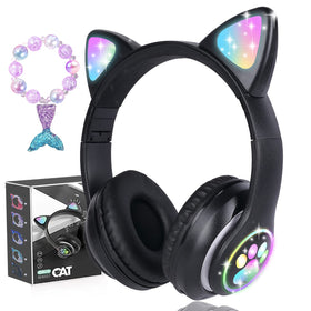 Kuyaon cat ear LED headphones show bright, playful glow for kids' music and video calls