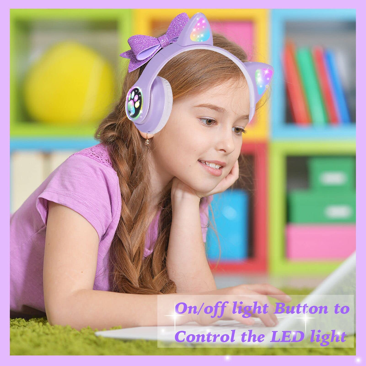 Kuyaon kids headphones with built-in microphone for clear calls and online classes.