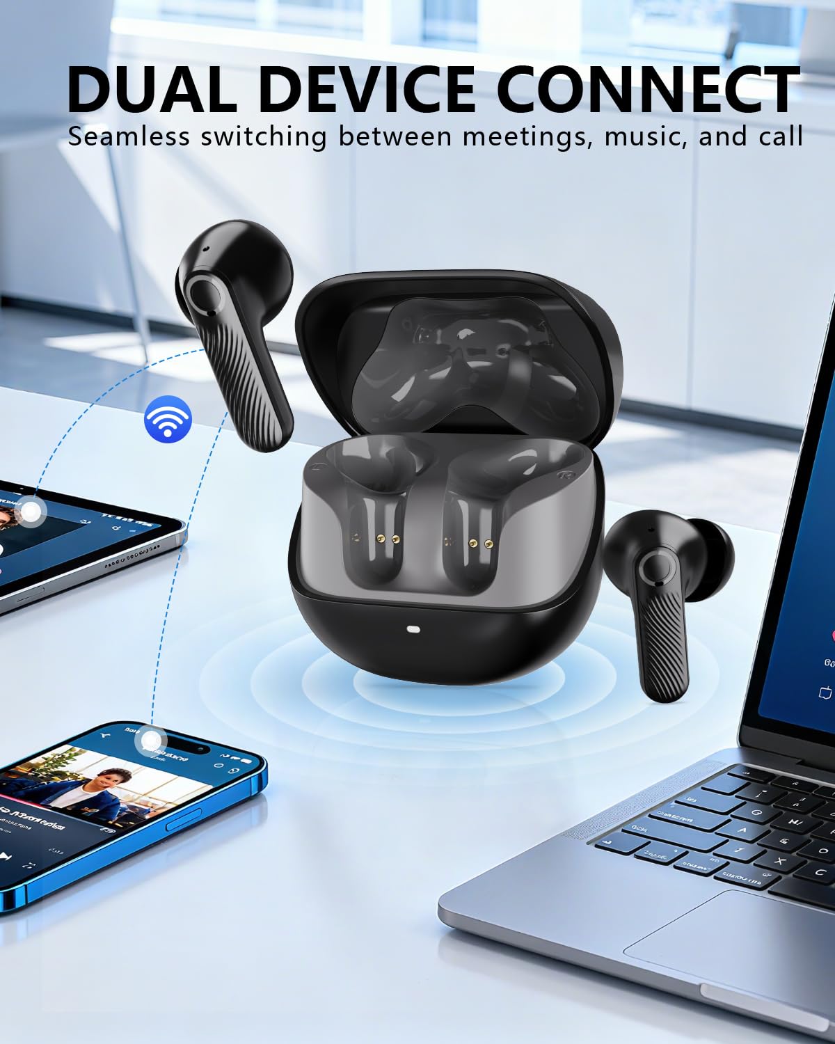 KVANCEGR earbuds switching between two devices seamlessly