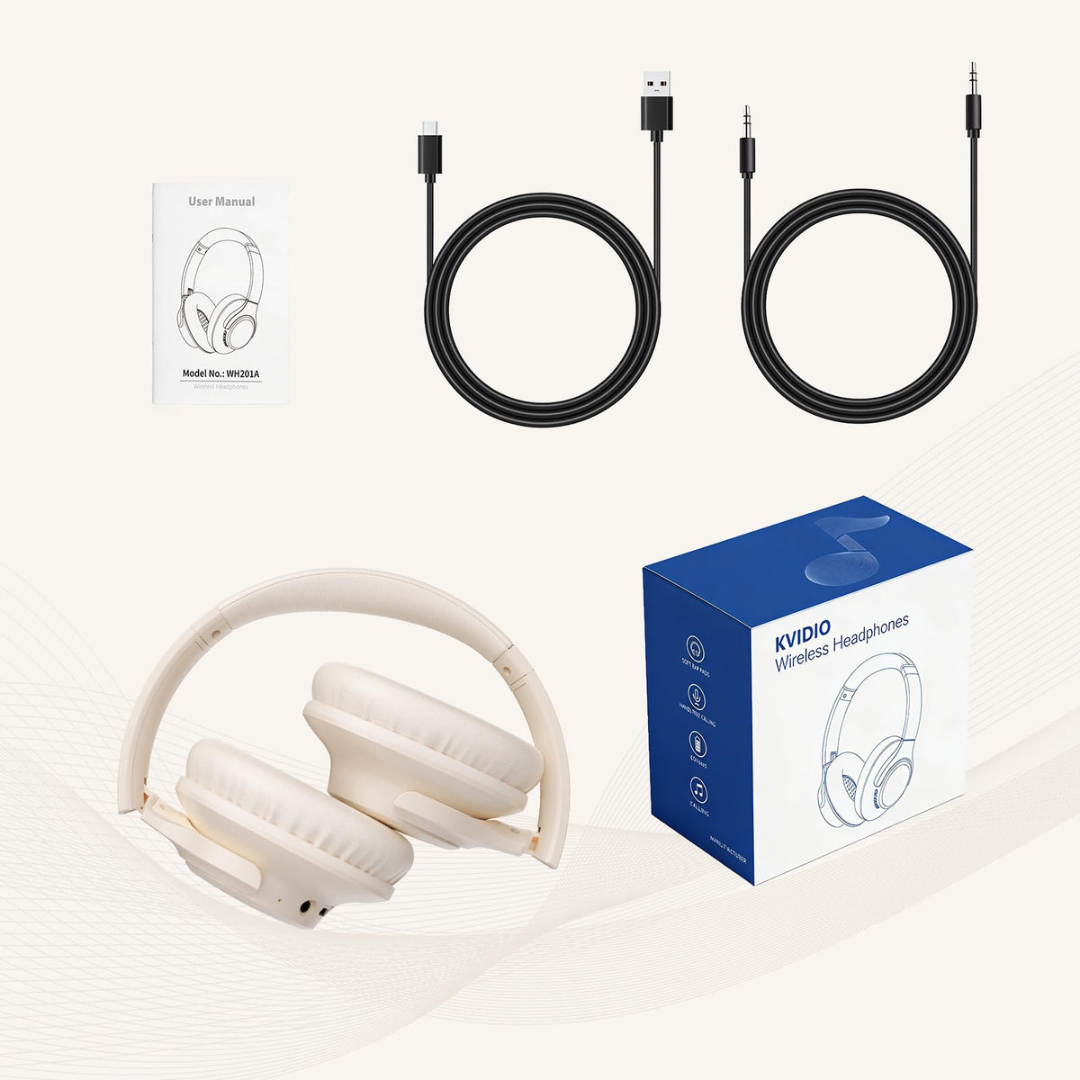 KVIDIO charging cable and included accessories ready for use