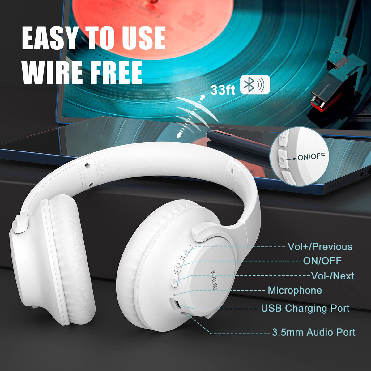 KVIDIO folded headphones compact for travel, shows lightweight foldable convenience