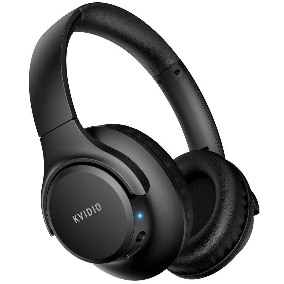 KVIDIO front view folded headphones showing compact portability and travel convenience