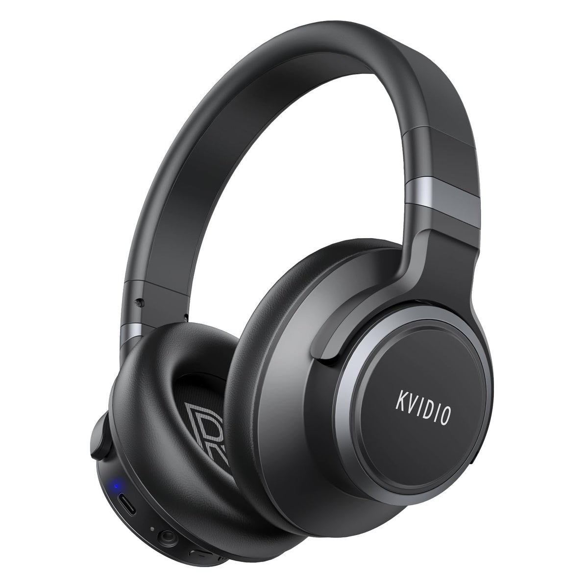 KVIDIO headphones front view showing controls and branding, highlighting portability