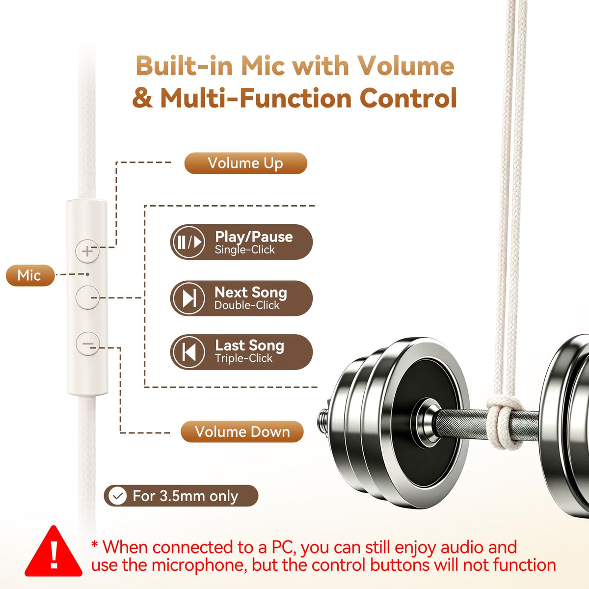 KVIDIO wired headphones with inline mic controls for calls and playback