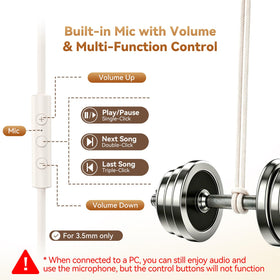 KVIDIO wired headphones with inline mic controls for calls and playback
