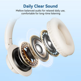 KVIDIO wired headphones beige design with adjustable fit for everyone.