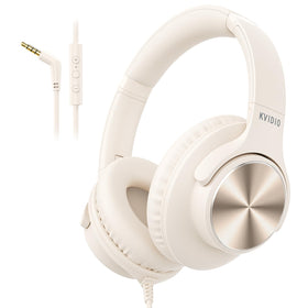 KVIDIO wired headphones beige over-ear design for immersive listening and long-day comfort