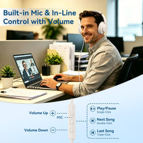 KVIDIO wired headphones inline microphone controls for easy calls and music.