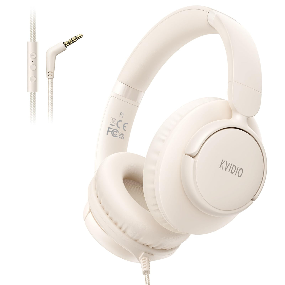 KVIDIO wired headphones over-ear foldable beige deliver comfortable travel listening.