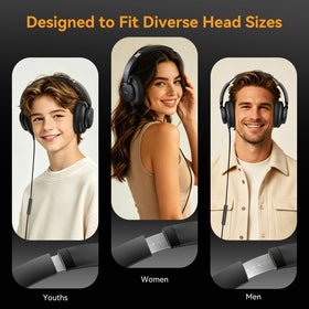 KVIDIO corded headphones with 4.9ft tangle-free cord for flexible movement.