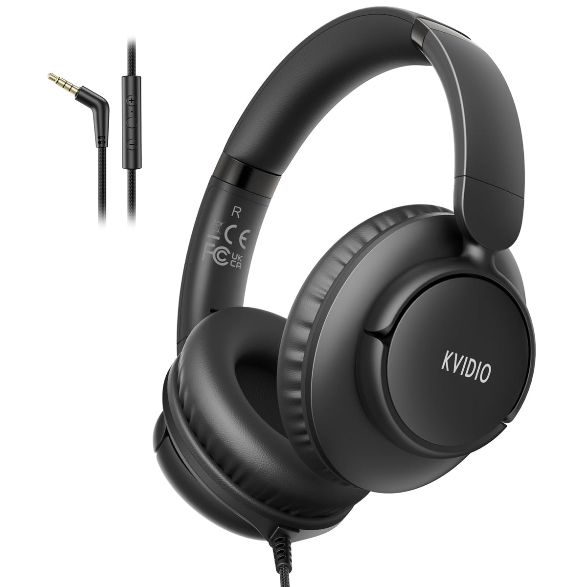 KVIDIO wired headphones with microphone foldable design for easy travel and storage.