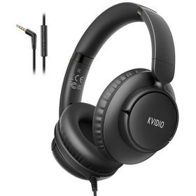 KVIDIO wired headphones with microphone foldable design for easy travel and storage.