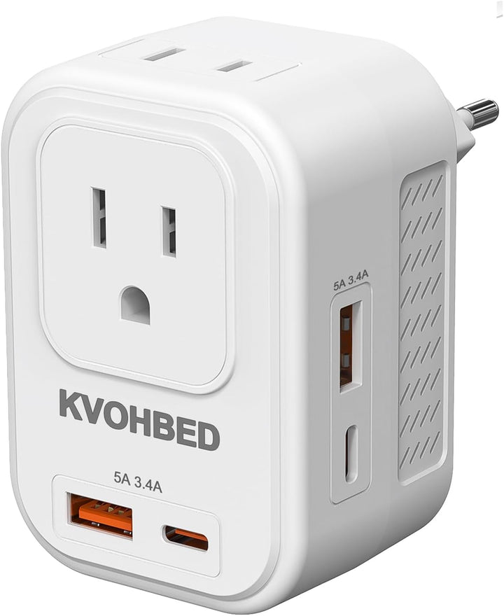 KVOHBED front view showing AC outlets and USB ports for compact travel charging