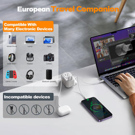 KVOHBED plugged into a European Type C socket powering multiple devices