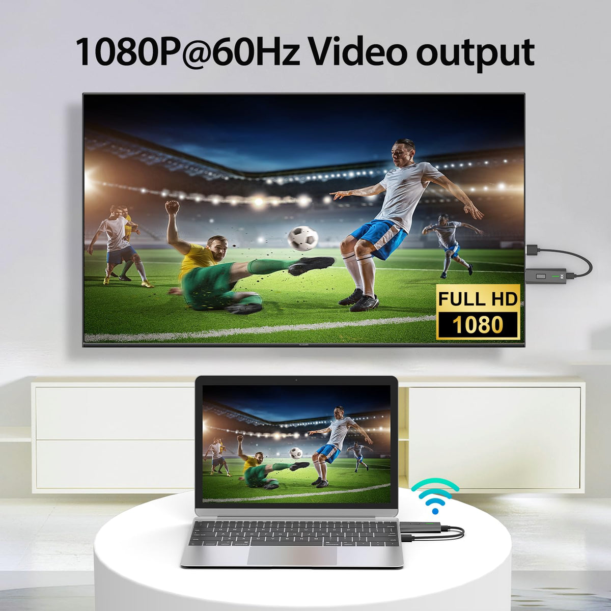KVZOO cable-free living room setup illustrating clutter-free home theater benefit