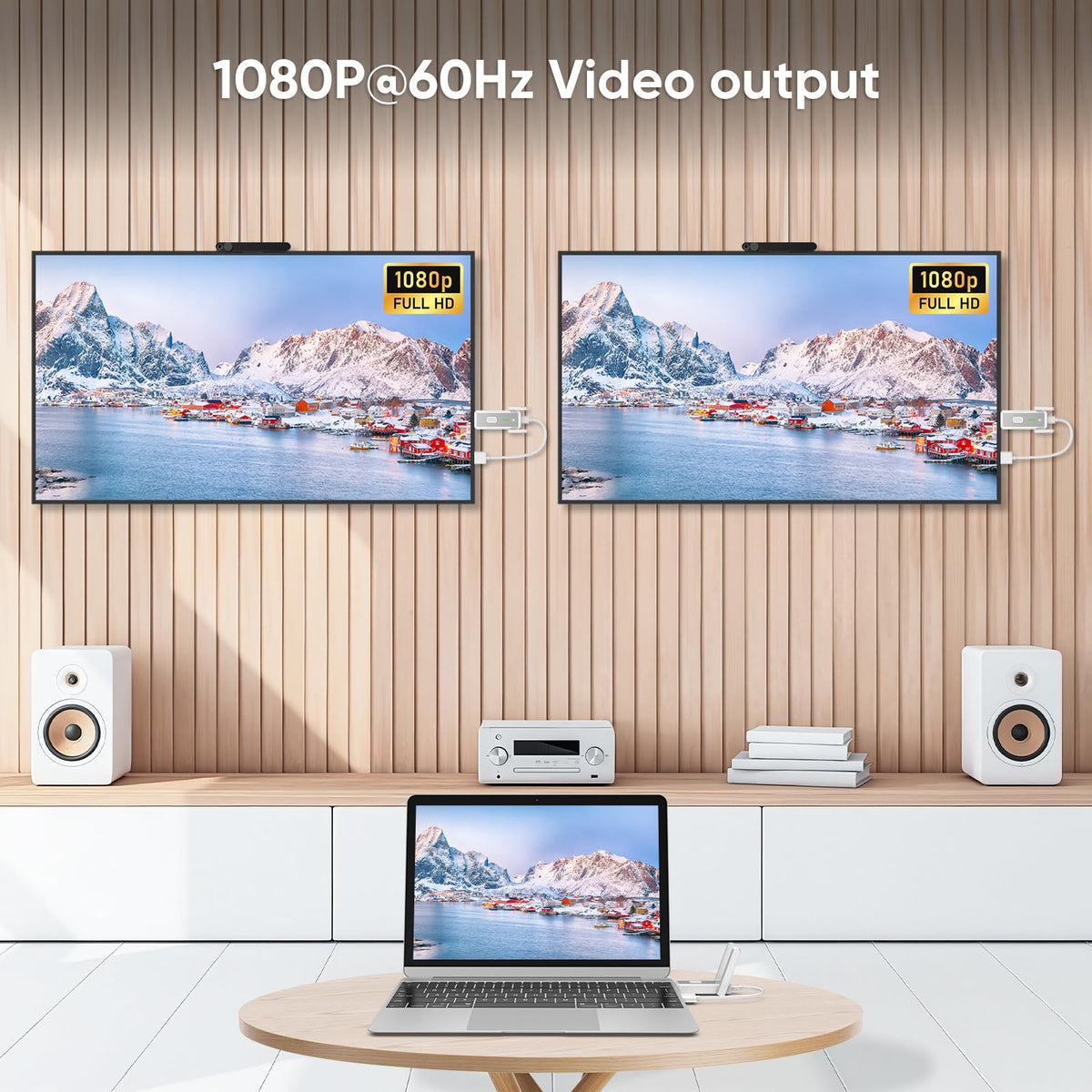 KVZOO wireless HDMI receiver pair for high-definition, low-latency display across two monitors.