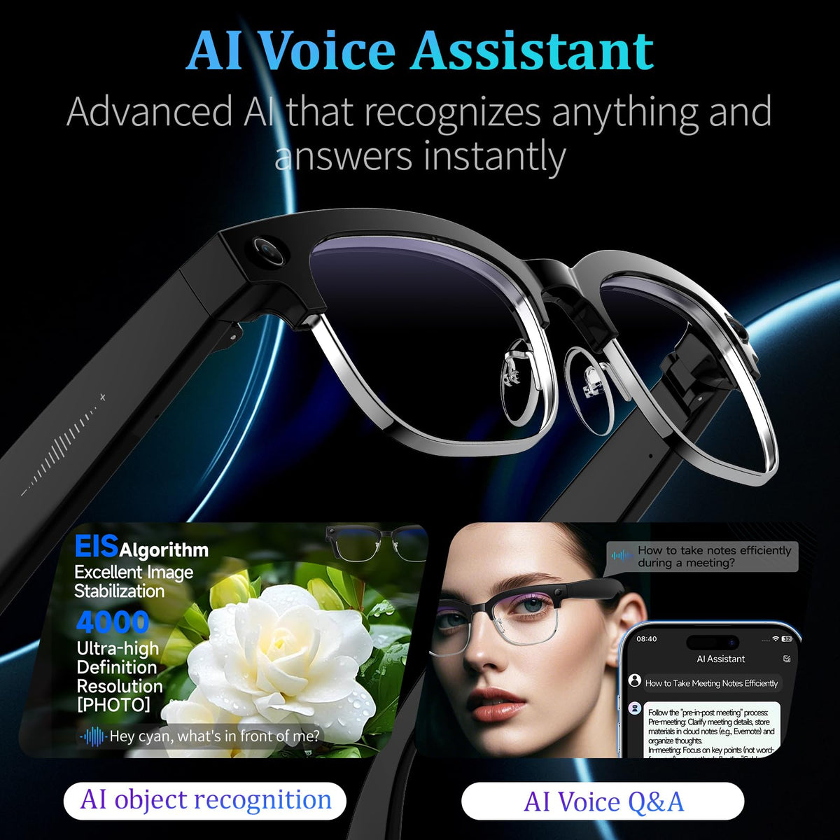 KWENRUN AI Smart Glasses provide open-ear Bluetooth audio for calls and music on the move.