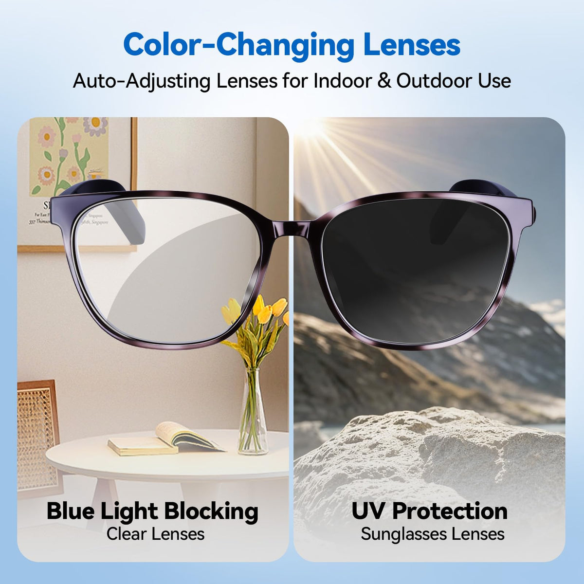 KWENRUN AI Smart Glasses IP67 water resistance for travel and outdoor activities.