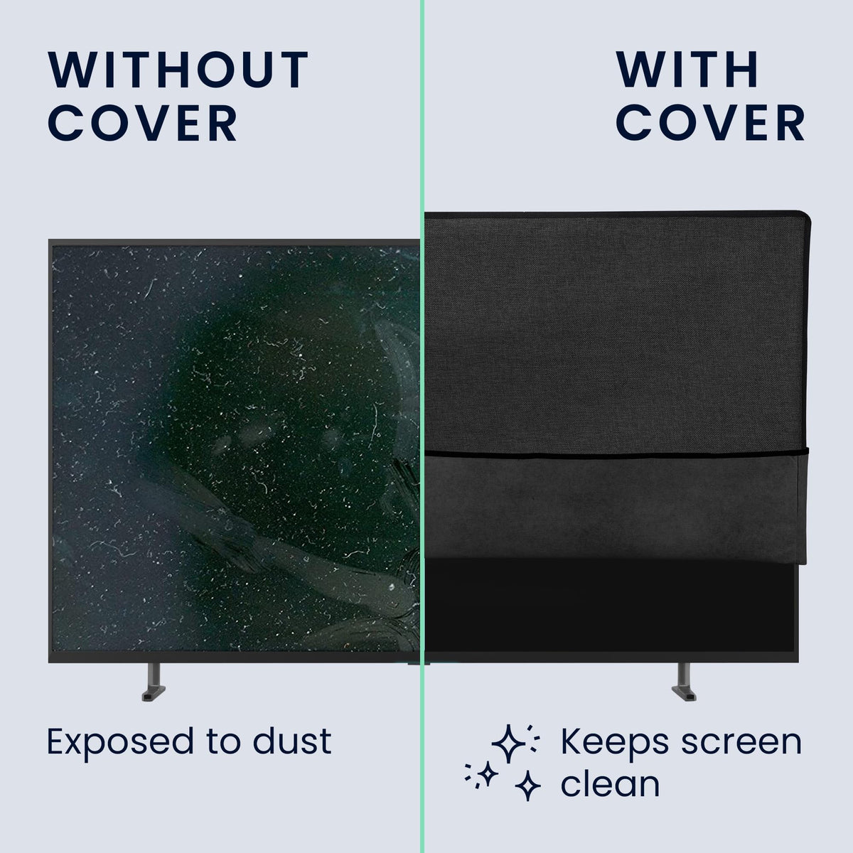kwmobile dust cover for 65-inch TV in dark-grey color blends with decor