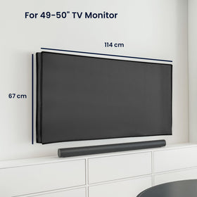 Rear cable opening keeps ports accessible while the TV stays covered.