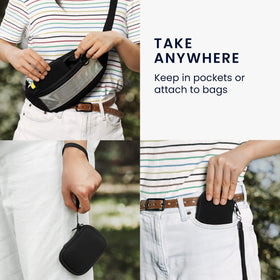 kwmobile case next to hand for scale showing compact size and travel convenience benefit