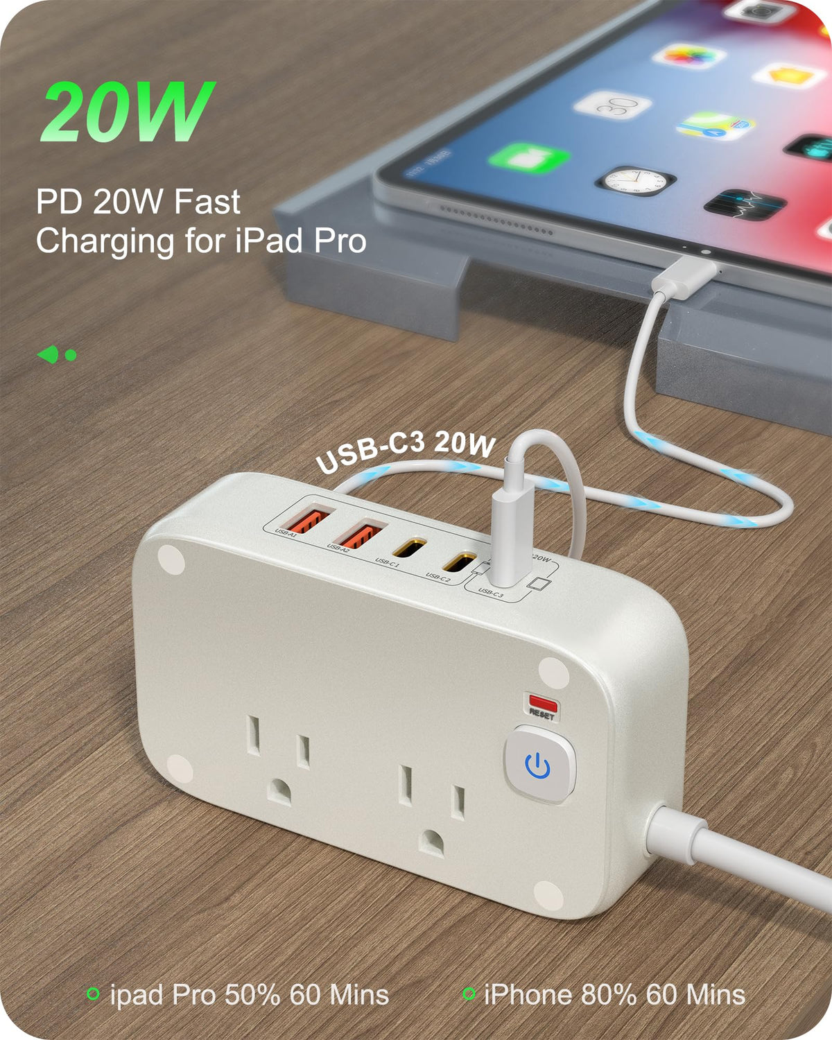KWRNVO three USB-C ports enable multi-device charging