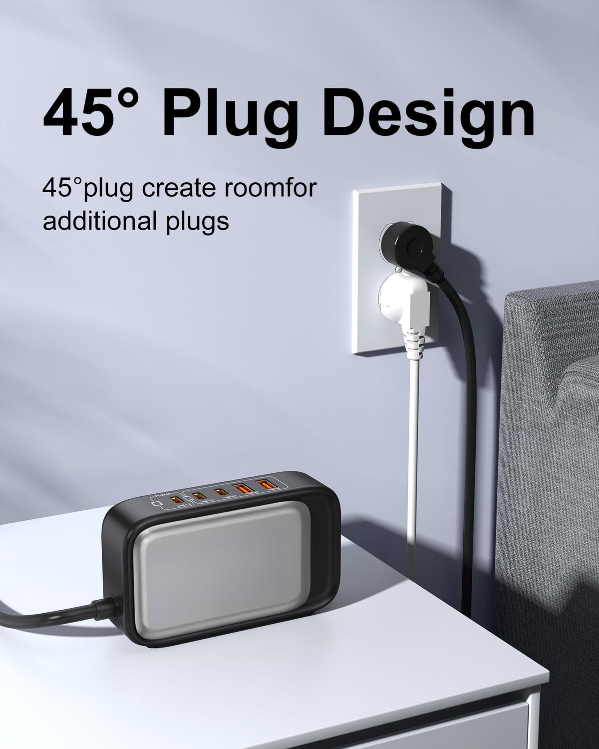 KWRNVO 5 ft flat plug with ports for easy bedside setup
