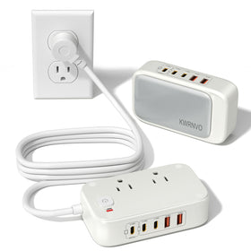 KWRNVO 7-in-1 USB power strip front view for clutter-free charging at home
